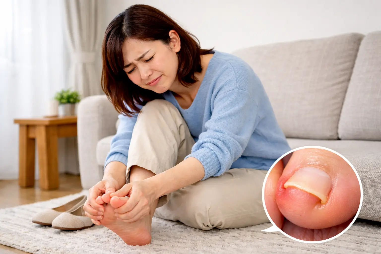 巻き爪で困っている女性
